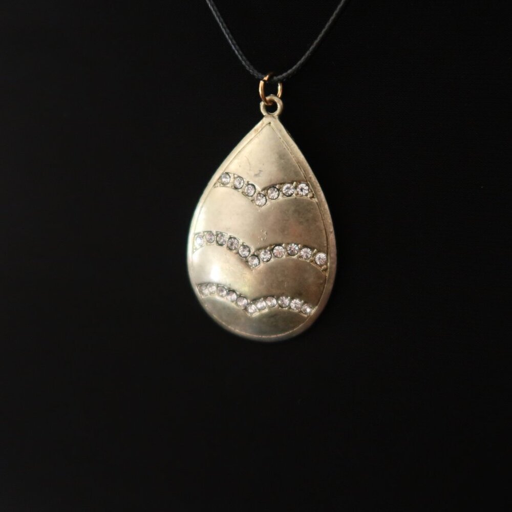 Vintage Large Chunky Teardrop Rhinestone Wave Pendant Brass Tone 2 Inch Long
